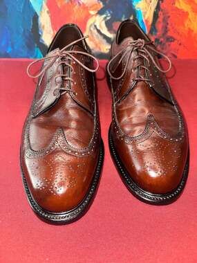 No.98 Vintage O'Sullivan Brown Wingtip Shoes Genuine Leather Lace Heels